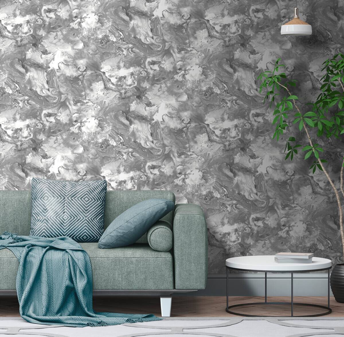 UGEPA Papiertapete Marmoroptik grau silber B/L: ca. 53x1005 cm