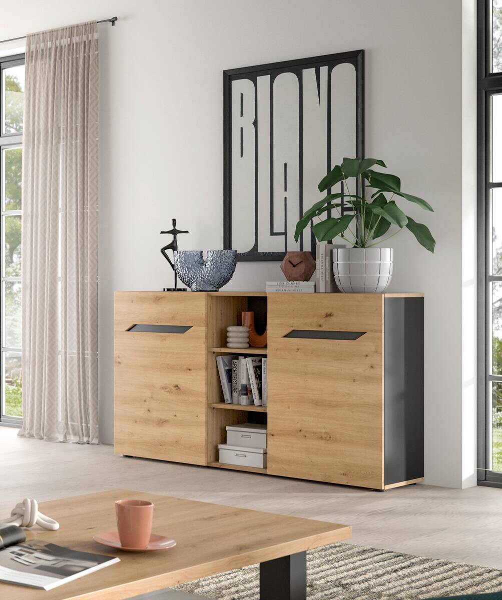 Sideboard Caserta basaltgrau Nachbildung Artisan Oak Nachbildung B/H/T: ca. 130x81x37 cm