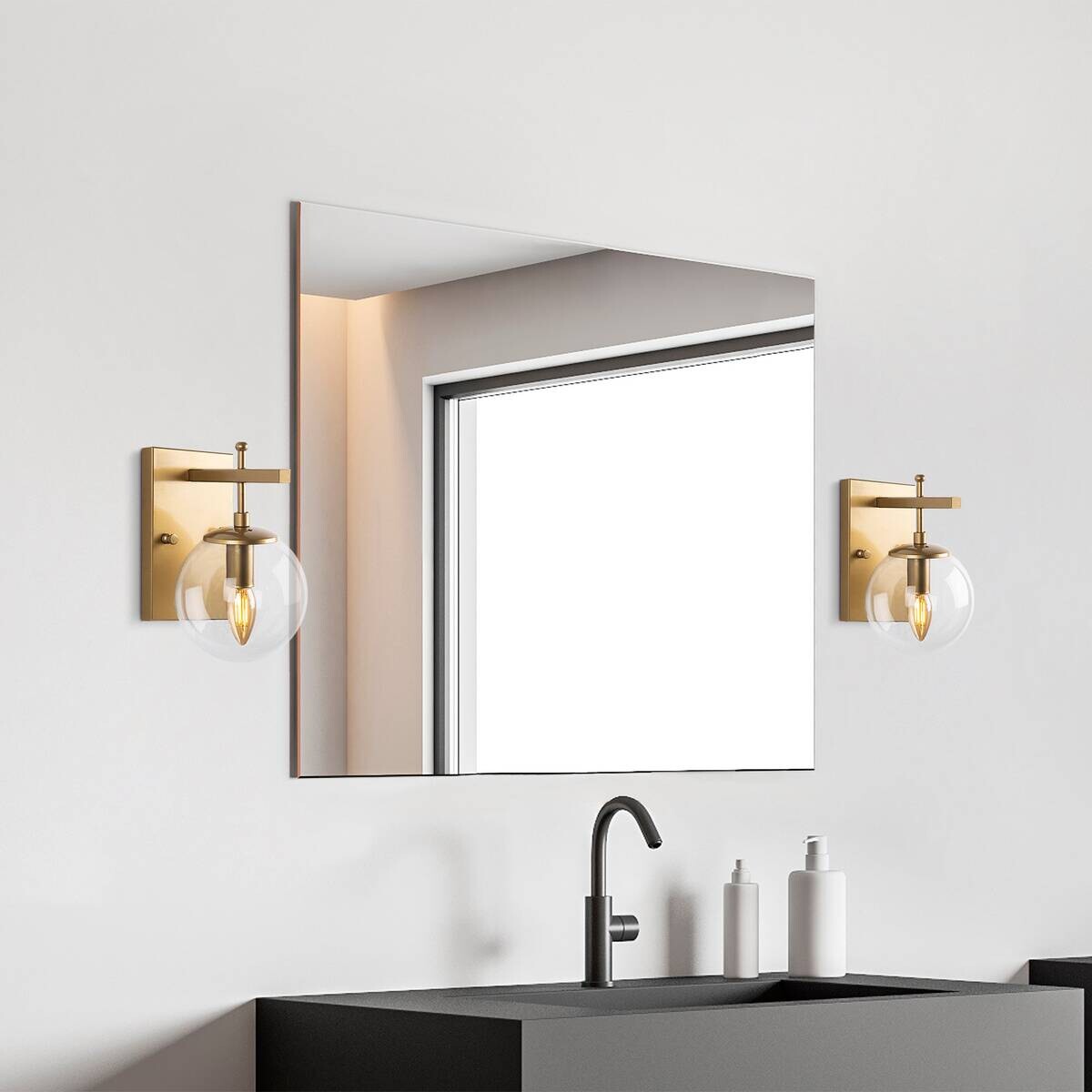 Opviq Wandleuchte gold Metall Glas B/H/L: ca. 20x15x15 cm E14 1 Brennstellen