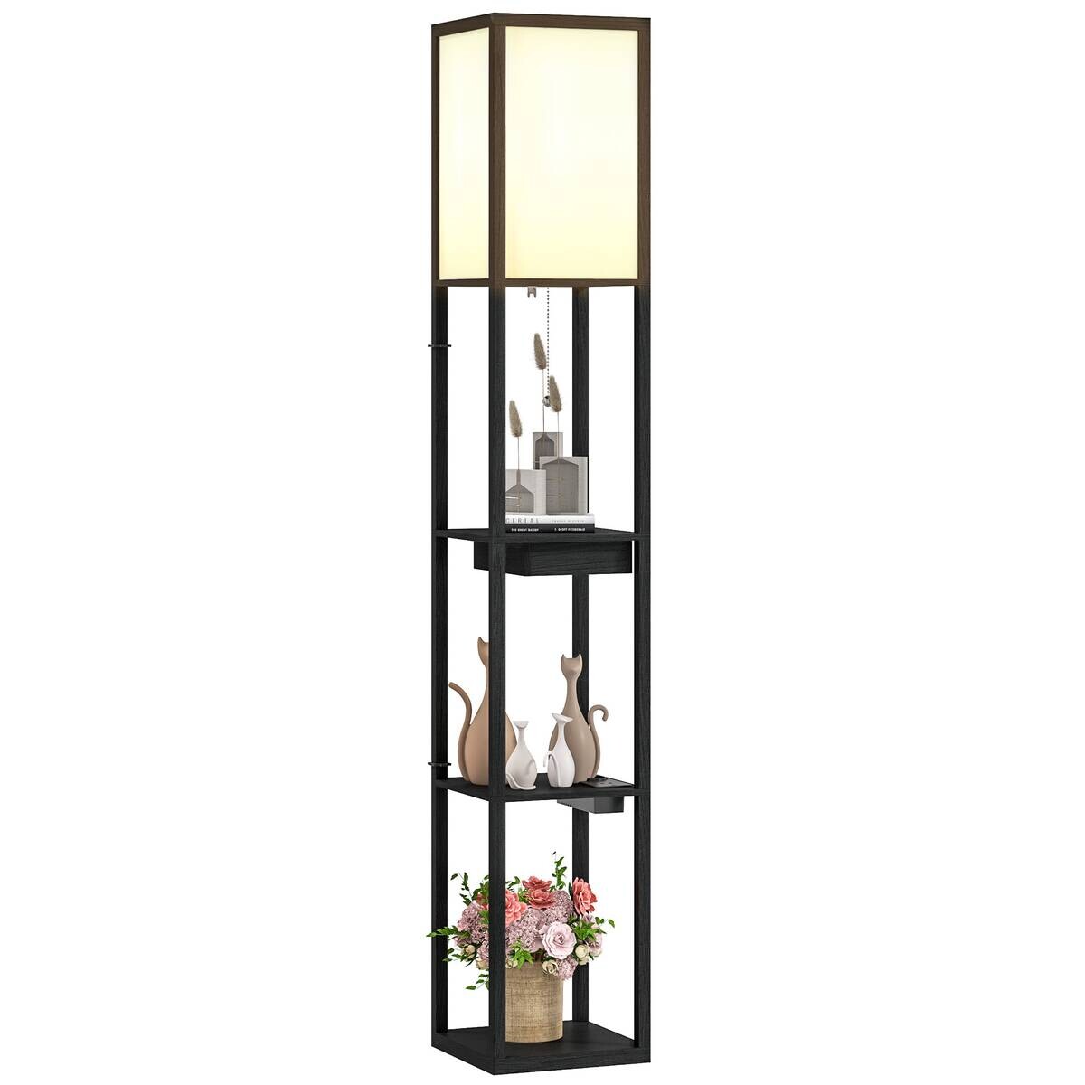 HOMCOM Stehleuchte schwarz weiß Holz MDF B/H/L: ca. 26x159x26 cm E27 1 Brennstellen