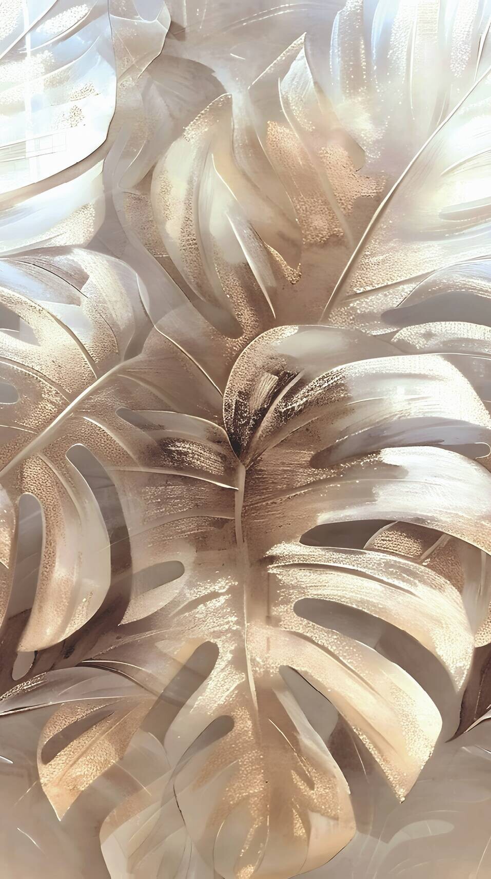 Livingwalls Fototapete Blätter creme beige B/L: ca. 280x159 cm metallic