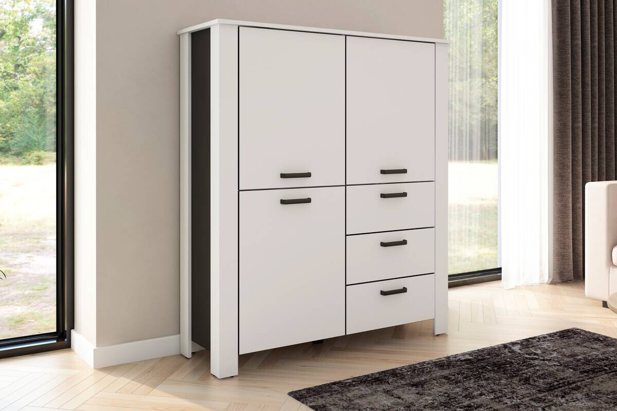 Highboard FARO weiß schwarz B/H/T: ca. 120x137x40 cm