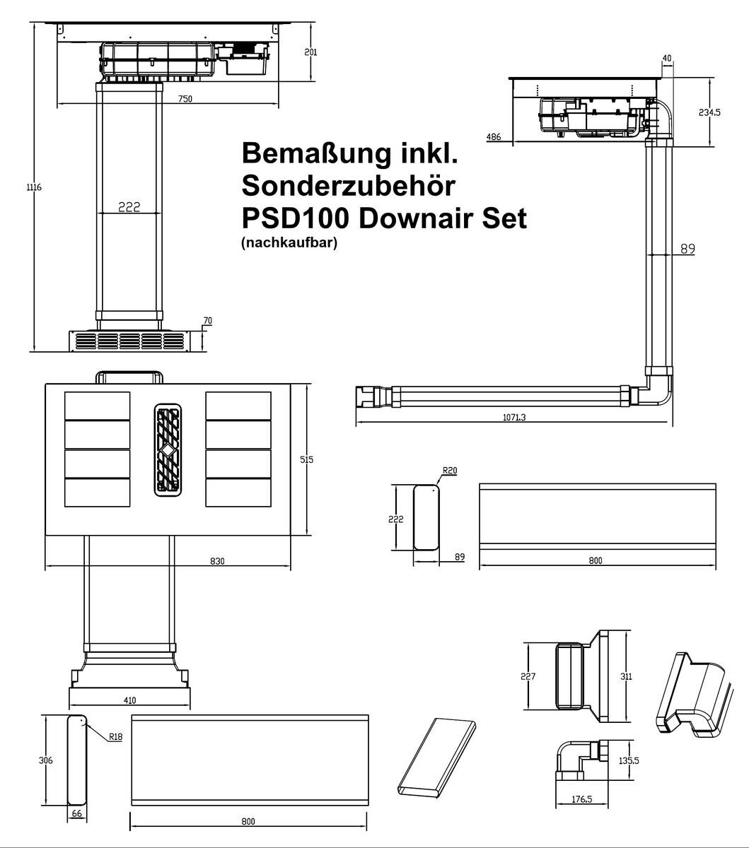 Amica Muldenlüfter 70800 schwarz Schwarzglas B/H/T: ca. 83x20x51,5 cm