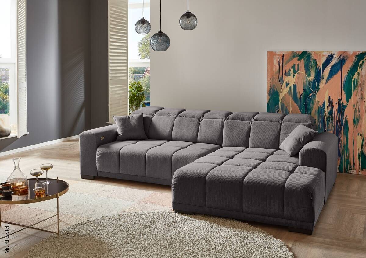 Ecksofa mit elektrischer Sitztiefenverstellung dunkelgrau Microfaser B/H/T: ca. 301x113x195 cm