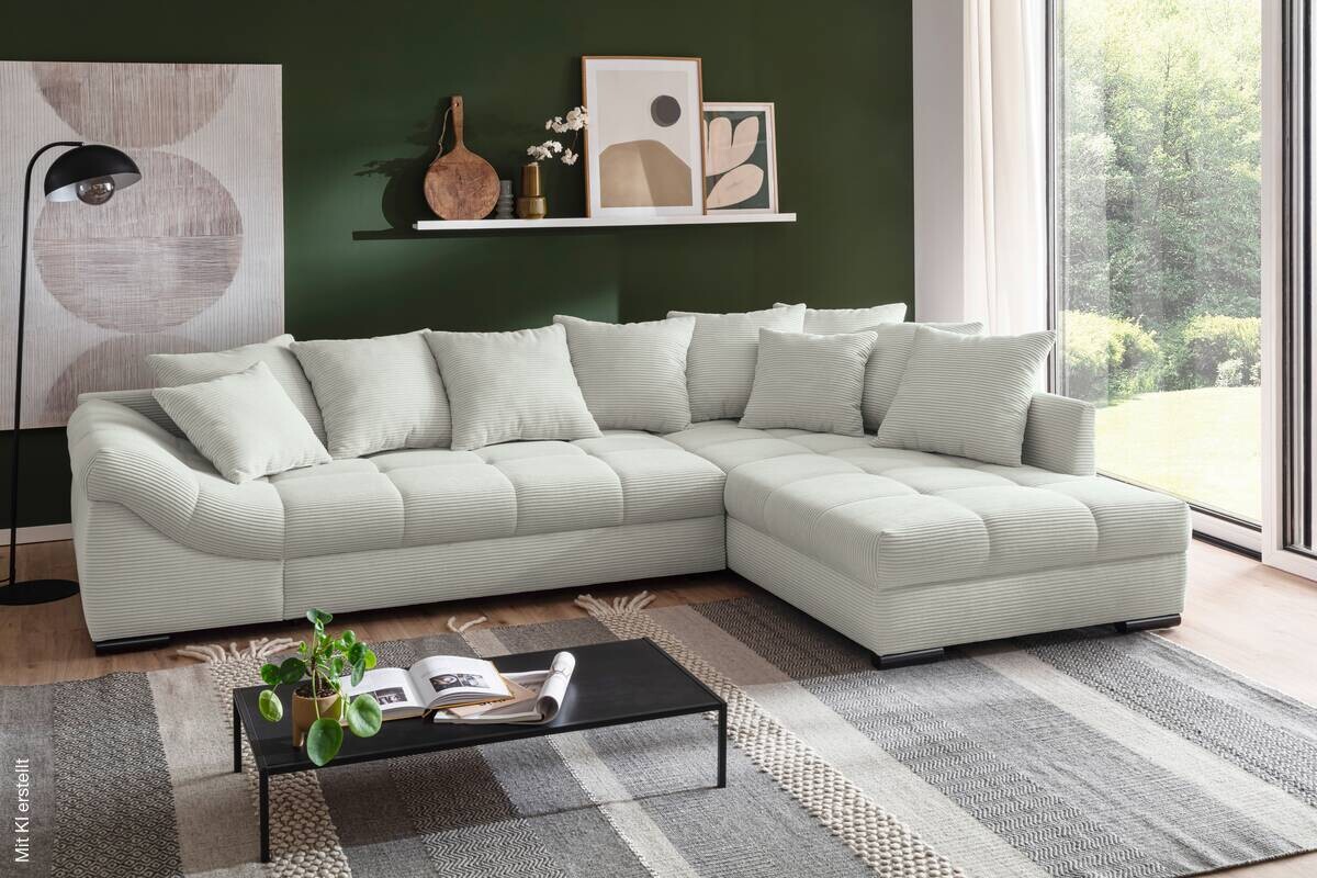 Ecksofa mit Bettfunktion ivory Microfaser B/H/T: ca. 303x88x202 cm