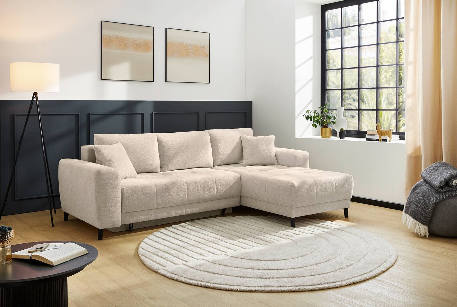Ecksofa beige Microfaser B/H/T: ca. 251x85x172 cm