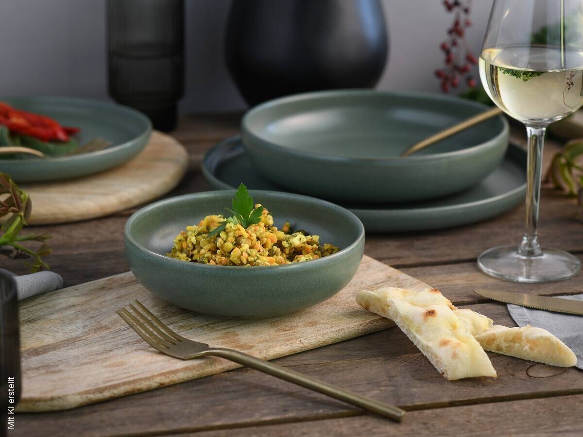 CreaTable Tafelservice grün Steinzeug 8 tlg