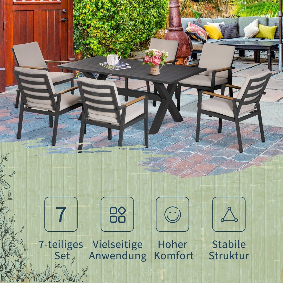 Outsunny Gartensitzgruppe grau Aluminium B/H/L: ca. 93x73x175 cm
