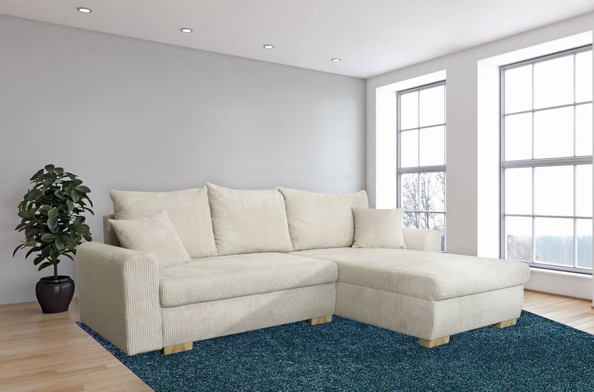Ecksofa mit Bettfunktion und Bettkasten beige Microfaser B/H/T: ca. 224,5x90x168 cm