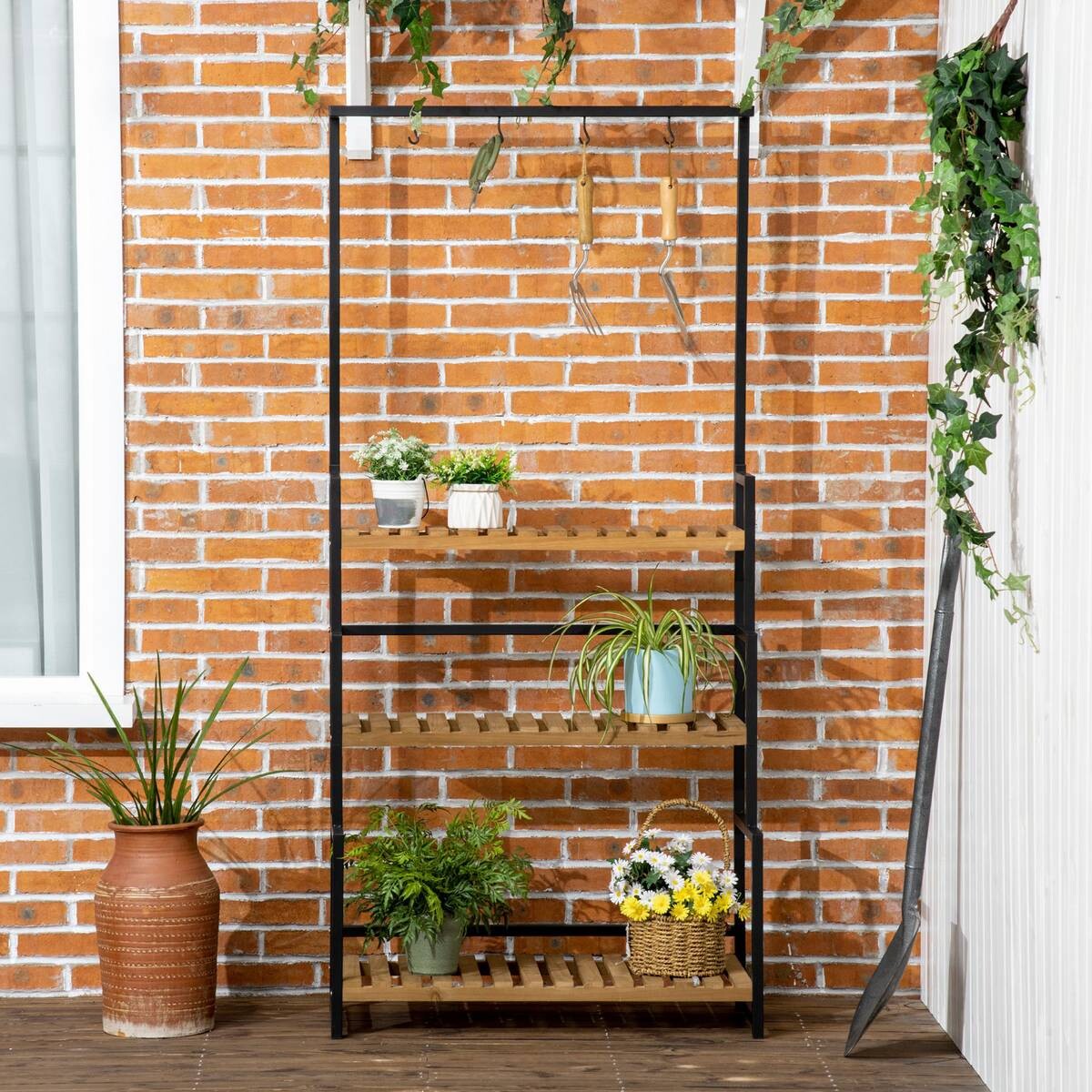 Outsunny Blumenständer natur Holz B/H/L: ca. 36x174x80 cm