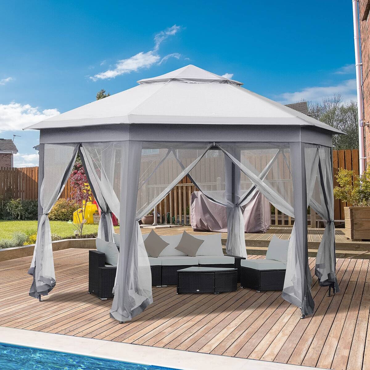 Outsunny Pavillon grau Polyester B/H/L: ca. 405x405x285 cm
