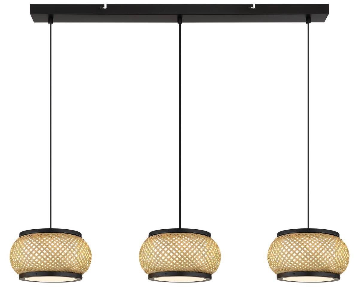 GLOBO Pendelleuchte natur mattschwarz Metall Bambus B/H/L: ca. 22x120x92 cm 1.0 Brennstellen