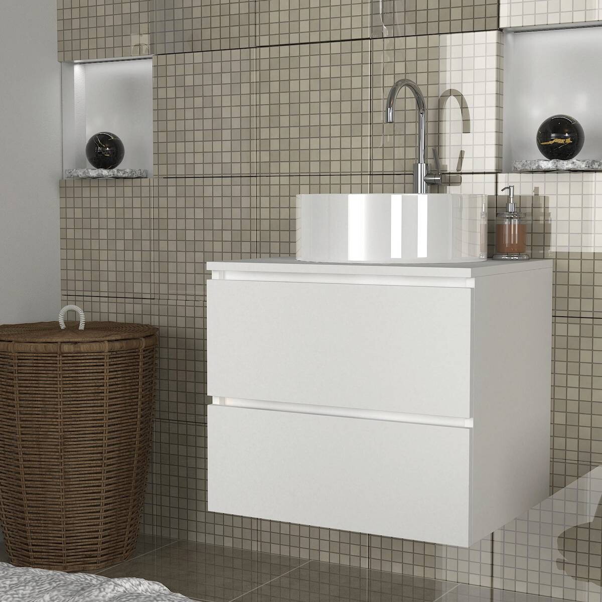 Waschbeckenunterschrank Carmita weiß B/H/T: ca. 60x53,8x49 cm