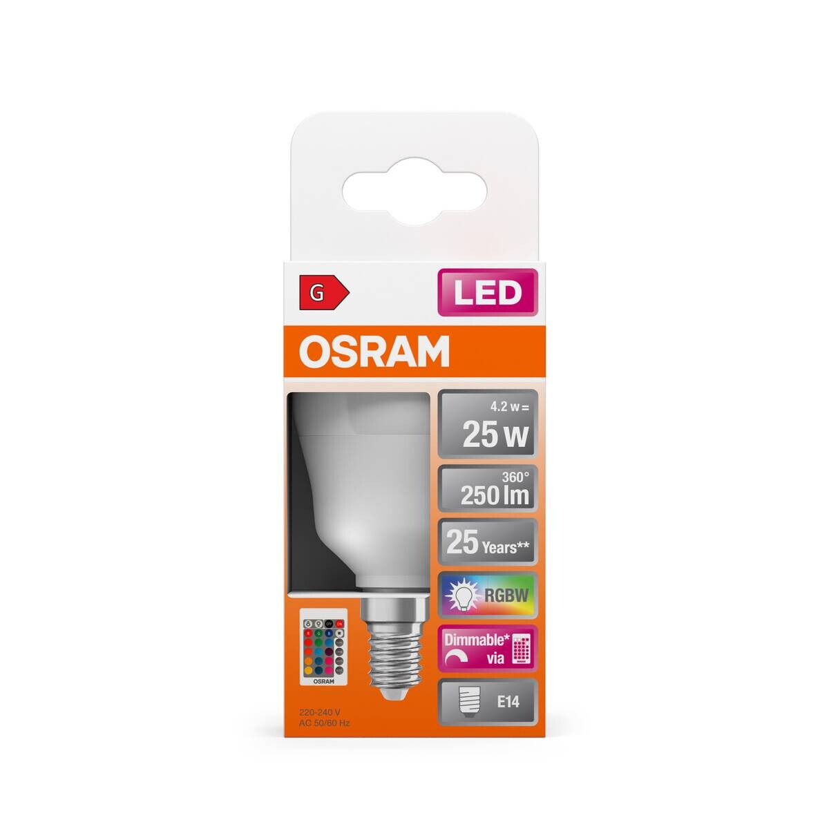 OSRAM LED-Leuchtmittel Tropfen RGBW mit Fernbedienung AC45048 E14