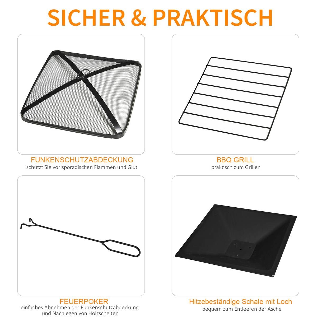 Outsunny Feuerschale schwarz Schiefer B/H/T: ca. 76x47x76 cm