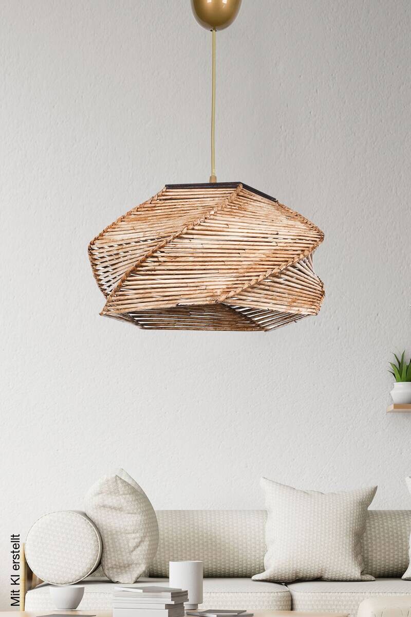 Opviq Pendelleuchte natur Holz B/H/T/L/D: ca. 36x60x36x36x36 cm E27 1 Brennstellen