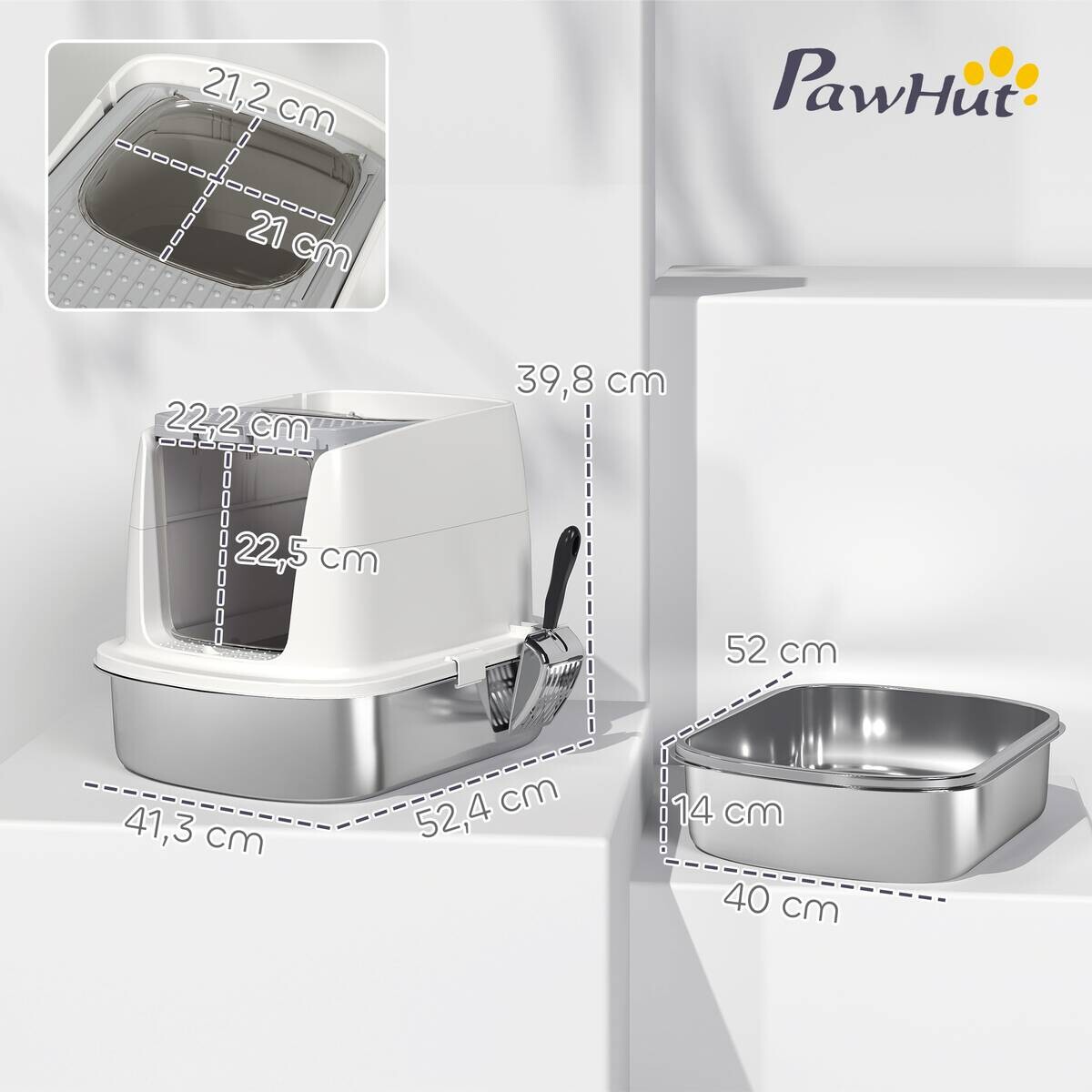 PawHut Katzentoilette weiß Kunststoff B/H/L: ca. 41,3x39,8x52,4 cm