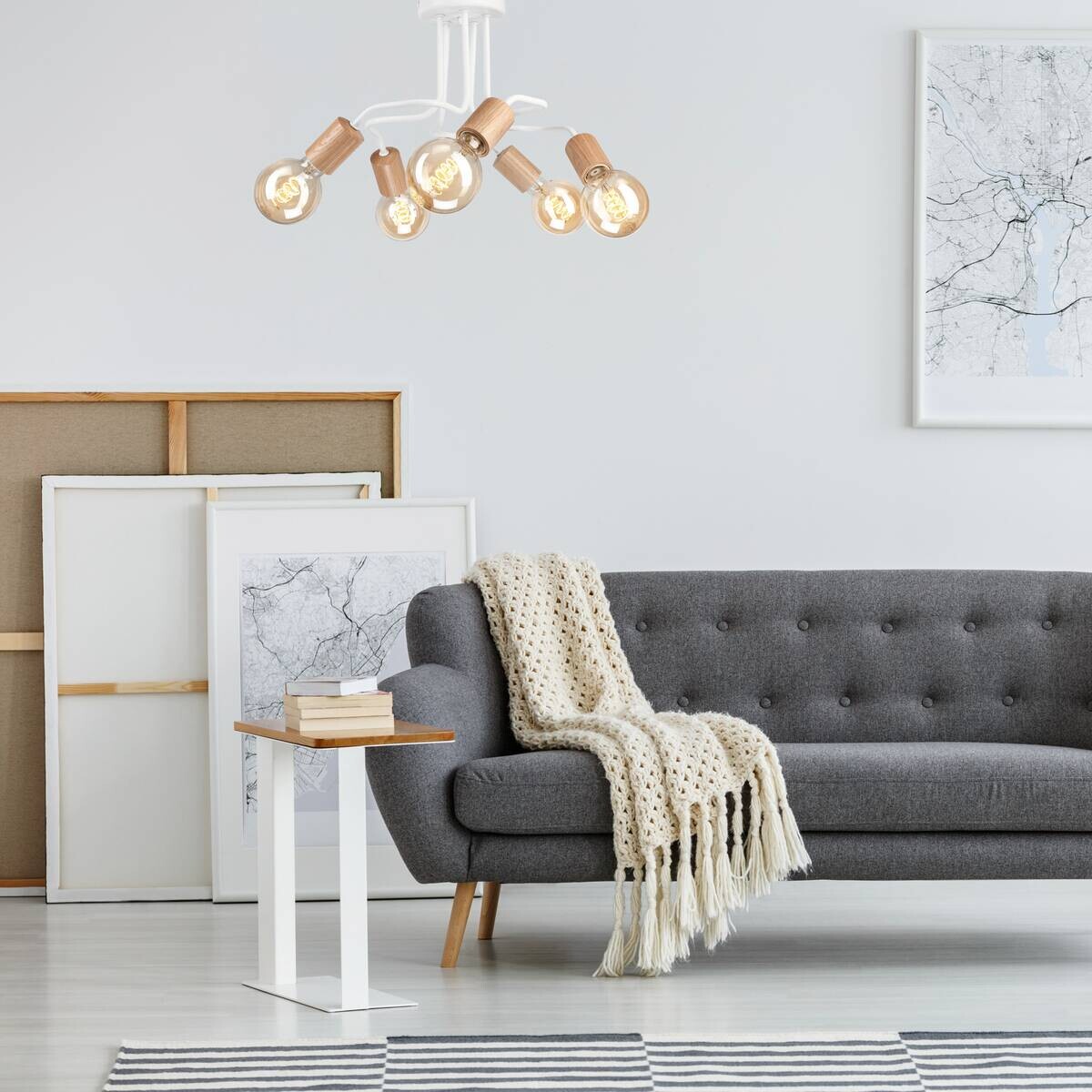 Lamkur Deckenleuchte braun Stahl Glas B/H/L: ca. 44x26x44 cm E27 5 Brennstellen