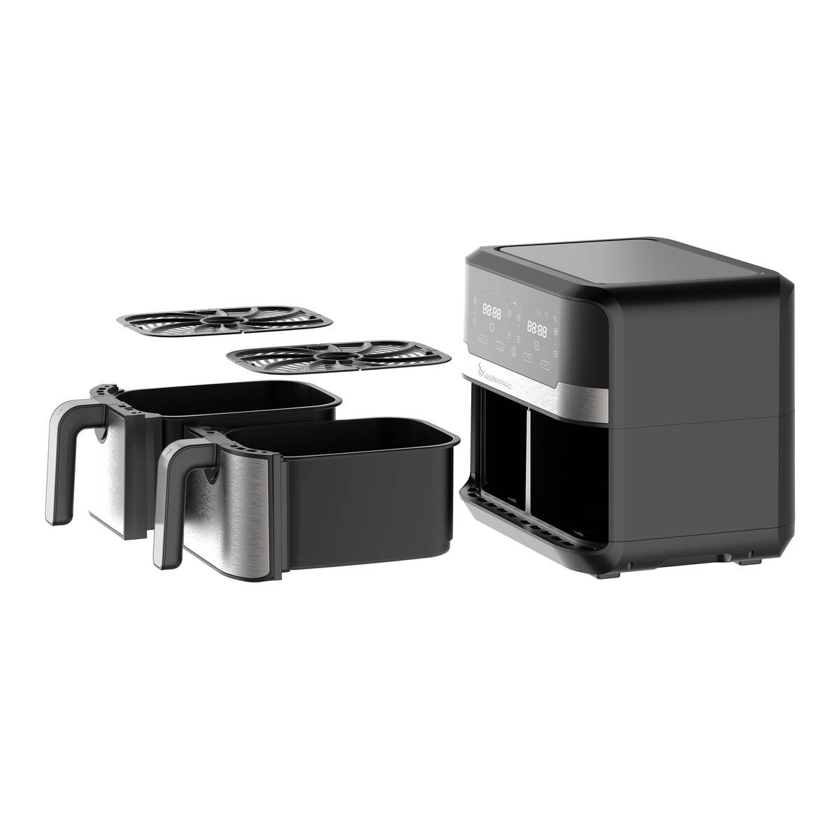 MASTERPRO Heißluftfritteuse Doppelbehälter BGMP-9178-BK silber Metall B/H/T: ca. 45x35,5x38 cm ca. 9 l