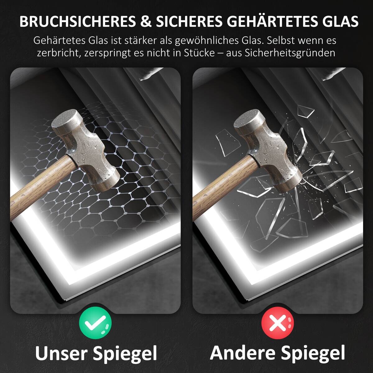 HOMCOM LED-Bad-Spiegel silber B/H/L: ca. 60x3,5x80 cm