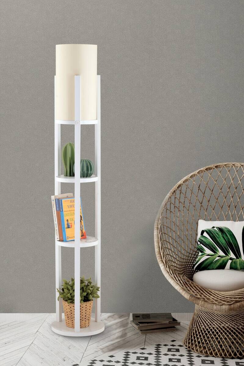 Opviq Stehleuchte weiß Spanplatte MDF B/H/T/L/D: ca. 21x135x21x21x21 cm E27 1 Brennstellen