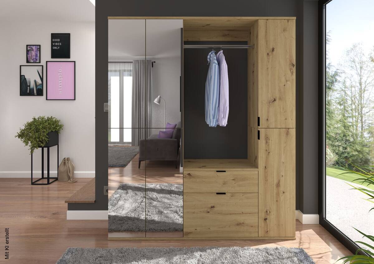 Garderobe PROJEKT Eiche Artisan Nachbildung Spiegel B/H/T: ca. 152x193x34 cm