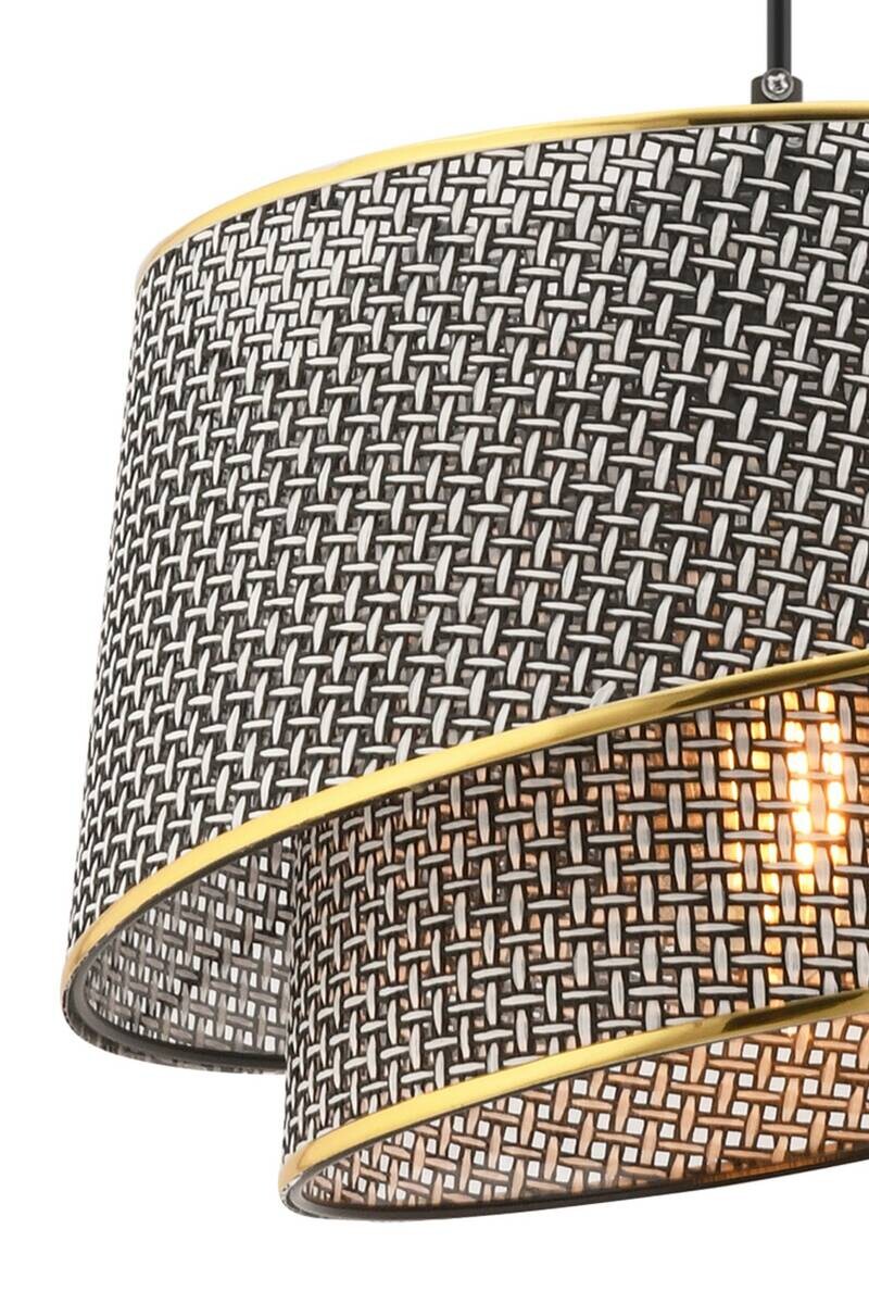 Opviq Pendelleuchte Barette gold grau Stoff Metall B/H/L: ca. 32x65x32 cm E27 1 Brennstellen