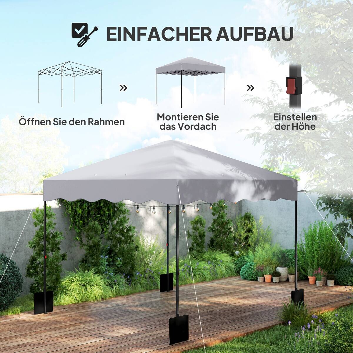 Outsunny Pavillon hellgrau Polyester B/H/L: ca. 297x287x297 cm