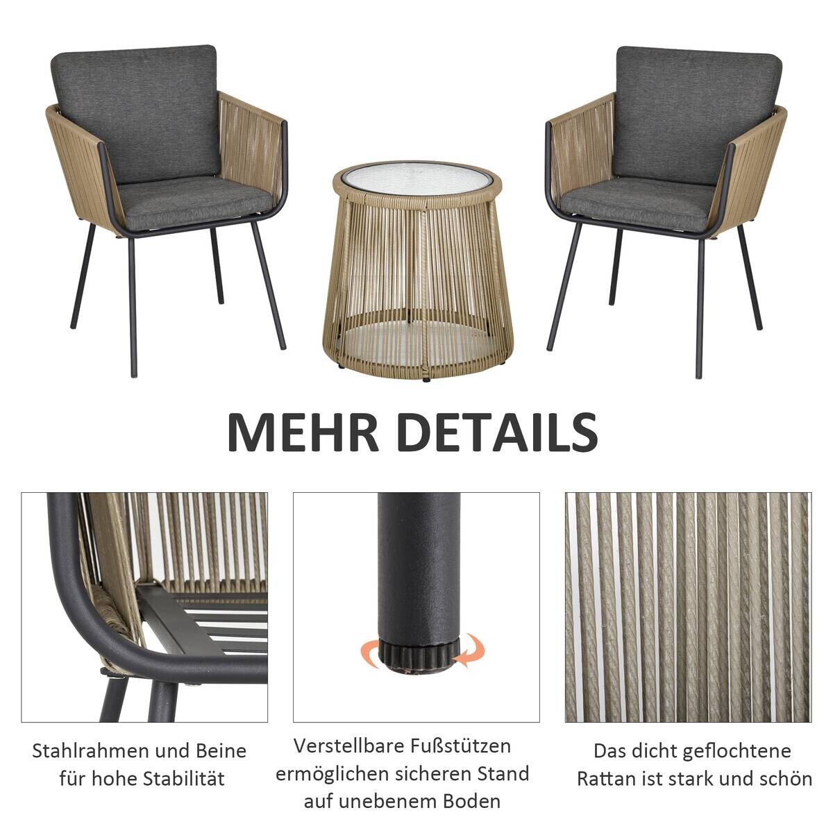 Outsunny Sitzgruppe grau Polyester B/H/L: ca. 60x60x67 cm