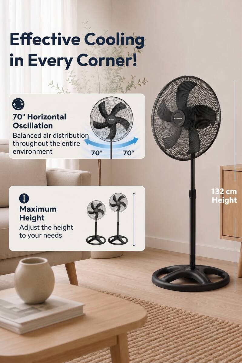 Opviq - Kumtel Standventilator schwarz Kunststoff B/H/L: ca. 50x132x50 cm
