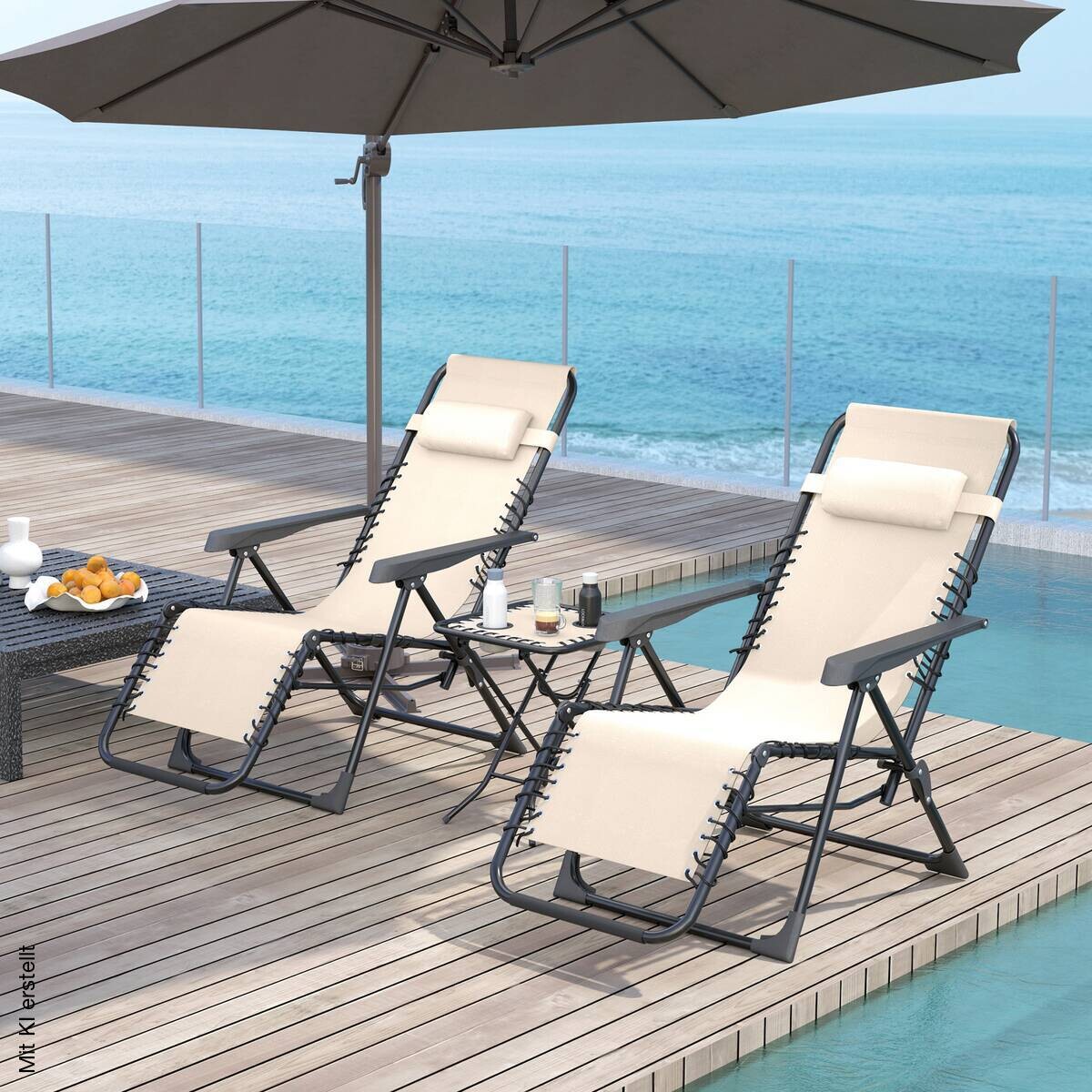 Outsunny Gartenliege 2er Set beige Metall B/H/L: ca. 65x110x90 cm