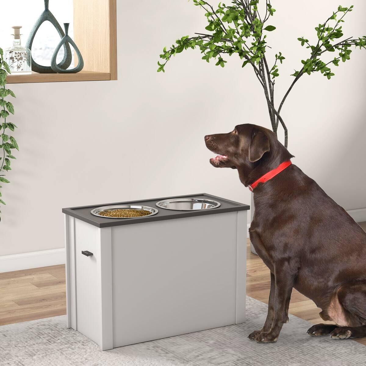 PawHut Futterstation weiß MDF B/H/L: ca. 30x42x60 cm