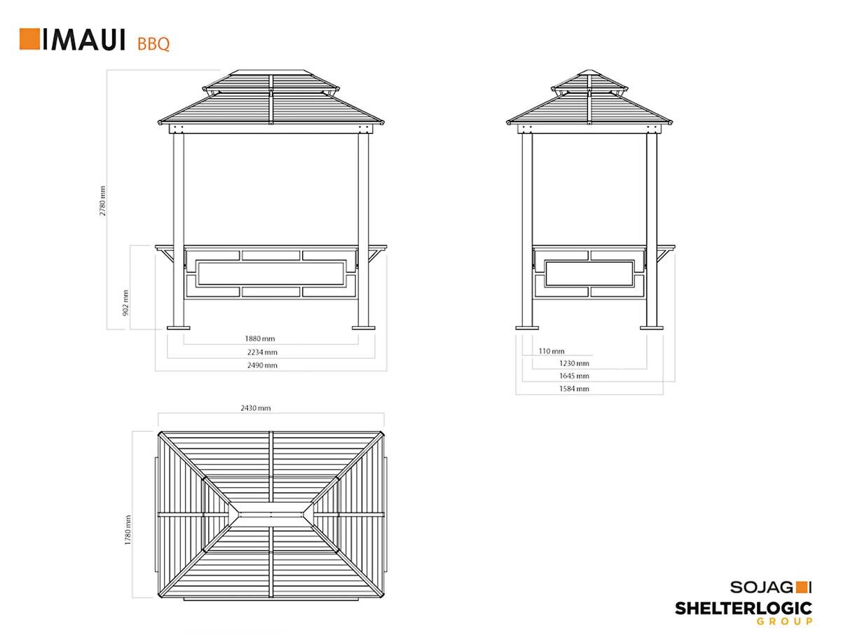 Sojag Pavillon Maui braun Aluminium B/H/L: ca. 178x278x243 cm