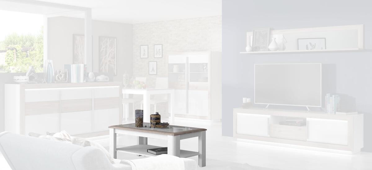 Couchtisch weiß Hochglanz Eiche Nelson Nachbildung B/H/T: ca. 110x45x60 cm