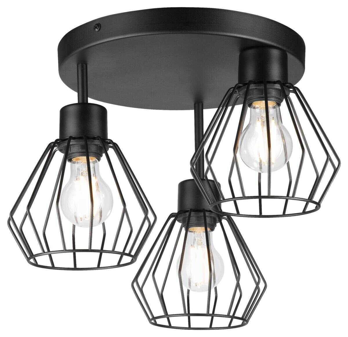 Lamkur Deckenleuchte Audrey schwarz Stahl Glas H/L: ca. 32x38 cm E27 3 Brennstellen