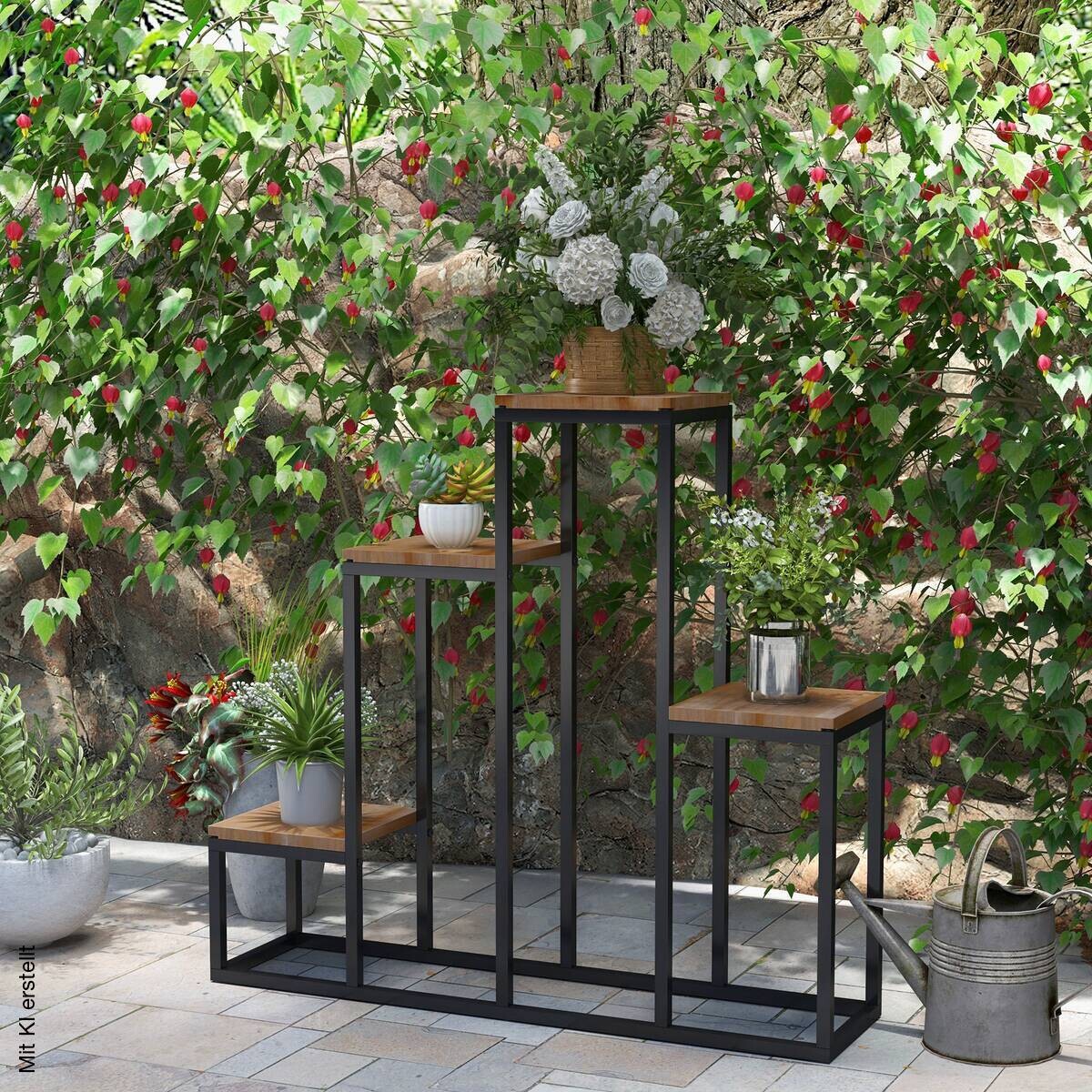Outsunny Blumenregal hellbraun Holz B/H/L: ca. 20x74x80 cm