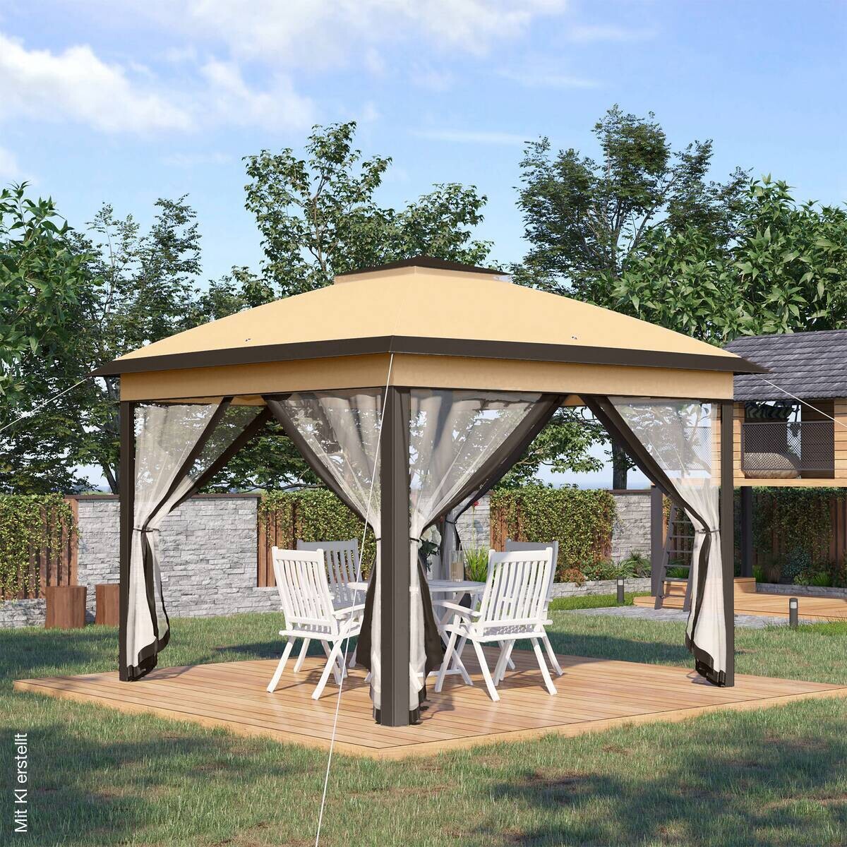 Outsunny Pavillon beige Metall B/H/L: ca. 330x288x330 cm