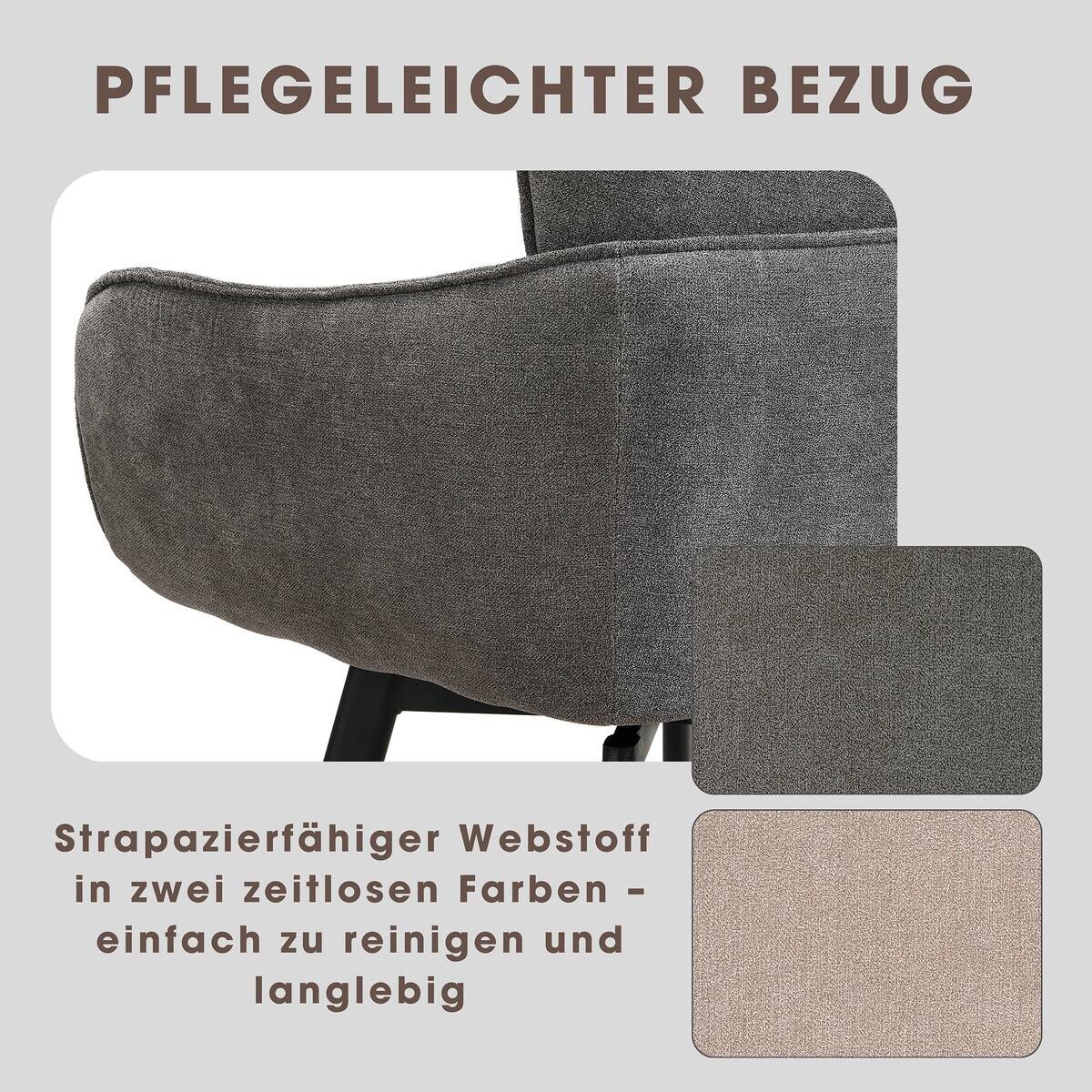 Stuhl RICO, 2er-Set schwarz grau Metall Stoff B/H/T: ca. 61x90x63 cm