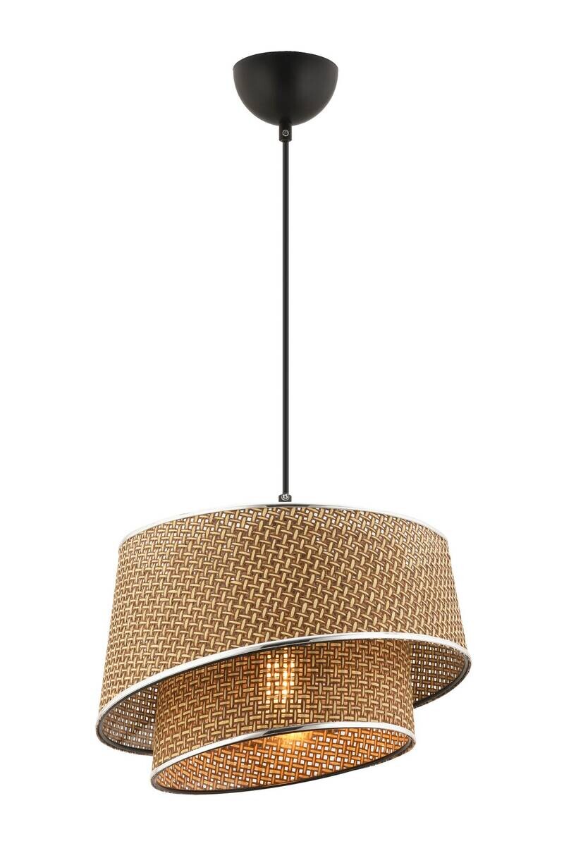 Opviq Pendelleuchte Barette beige silber Stoff Metall B/H/L: ca. 32x65x32 cm E27 1 Brennstellen