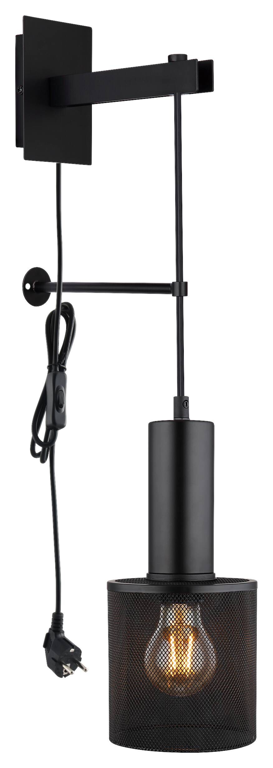 GLOBO Wandleuchte schwarz Metall B/H: ca. 12x60 cm E27 1 Brennstellen