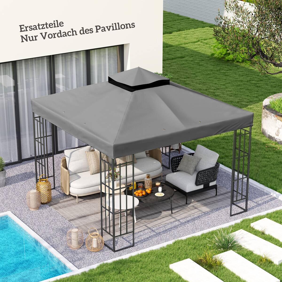 Outsunny Pavillon Ersatzdach dunkelgrau Metall B/H/L: ca. 300x1x300 cm
