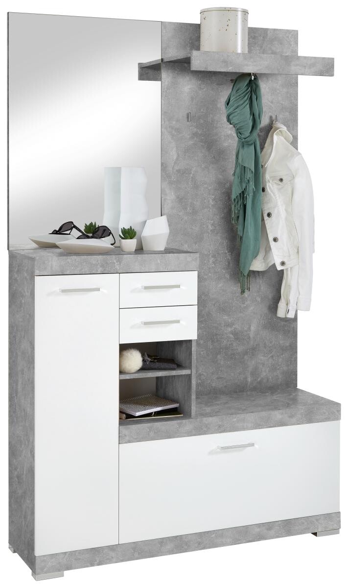 Garderobe Beton Optik weiß glänzend B/H/T: ca. 120x193,5x35,5 cm
