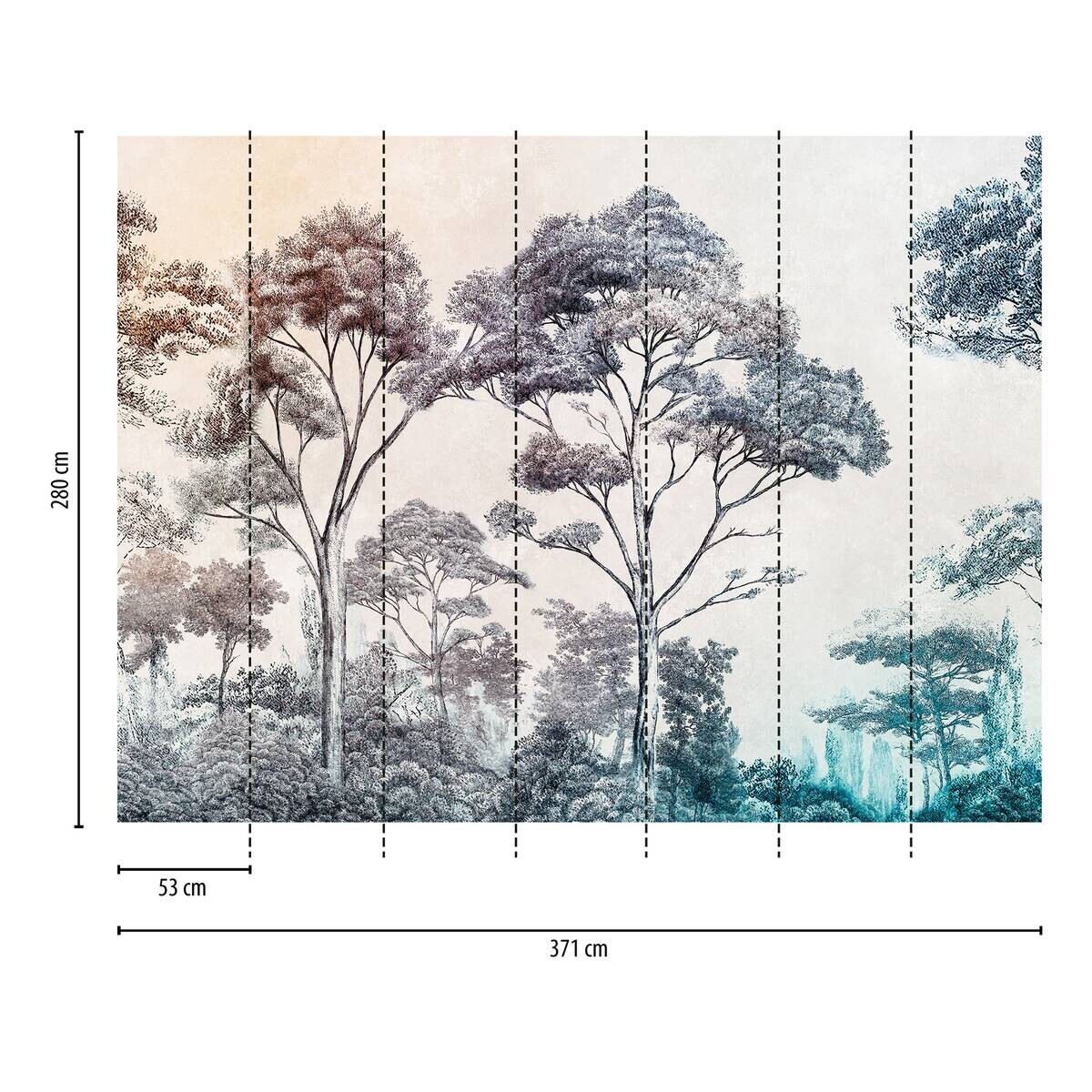 Livingwalls Fototapete Bäume blau bunt creme B/L: ca. 280x371 cm