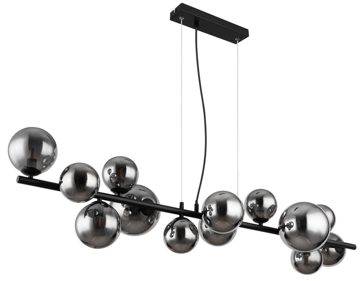 GLOBO Pendelleuchte Riha schwarz Rauch Metall Glas B/H/T: ca. 120x120x34,5 cm 13 Brennstellen