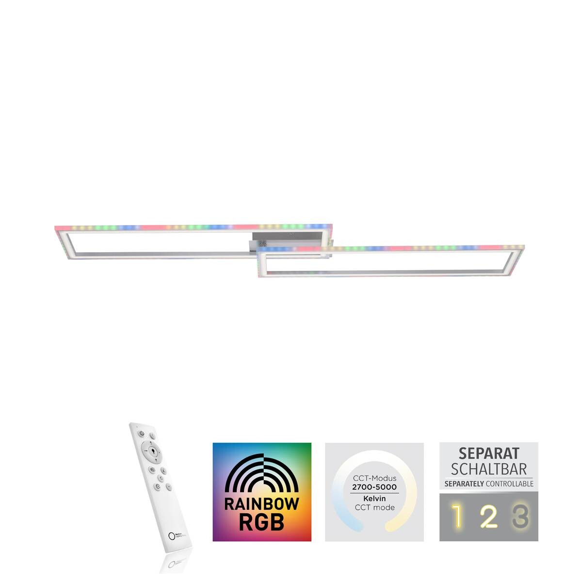 Just Light LED-Deckenleuchte FELIX60 14635-55 stahlfarbig weiß Kunststoff Stahl B/H/T: ca. 121x6,4x72 cm 2 Brennstellen