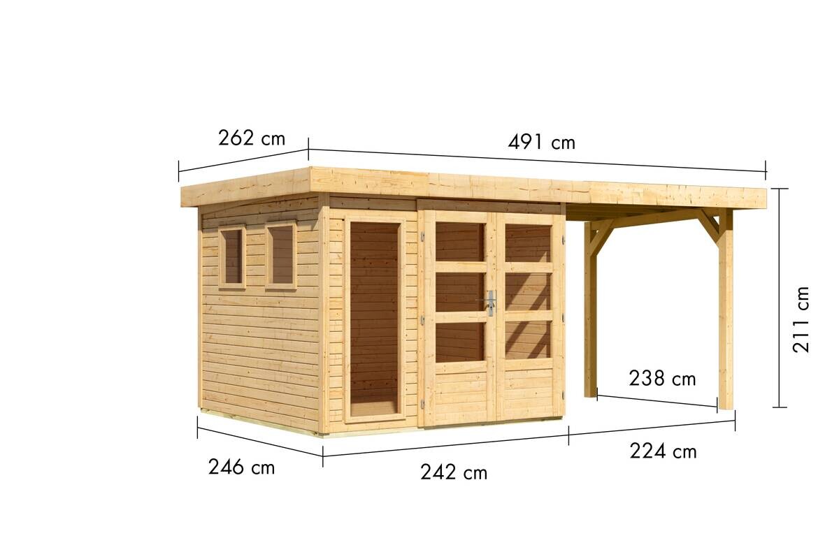 Karibu Gartenhaus Leon 3,5 natur B/H/L: ca. 242x211x242 cm