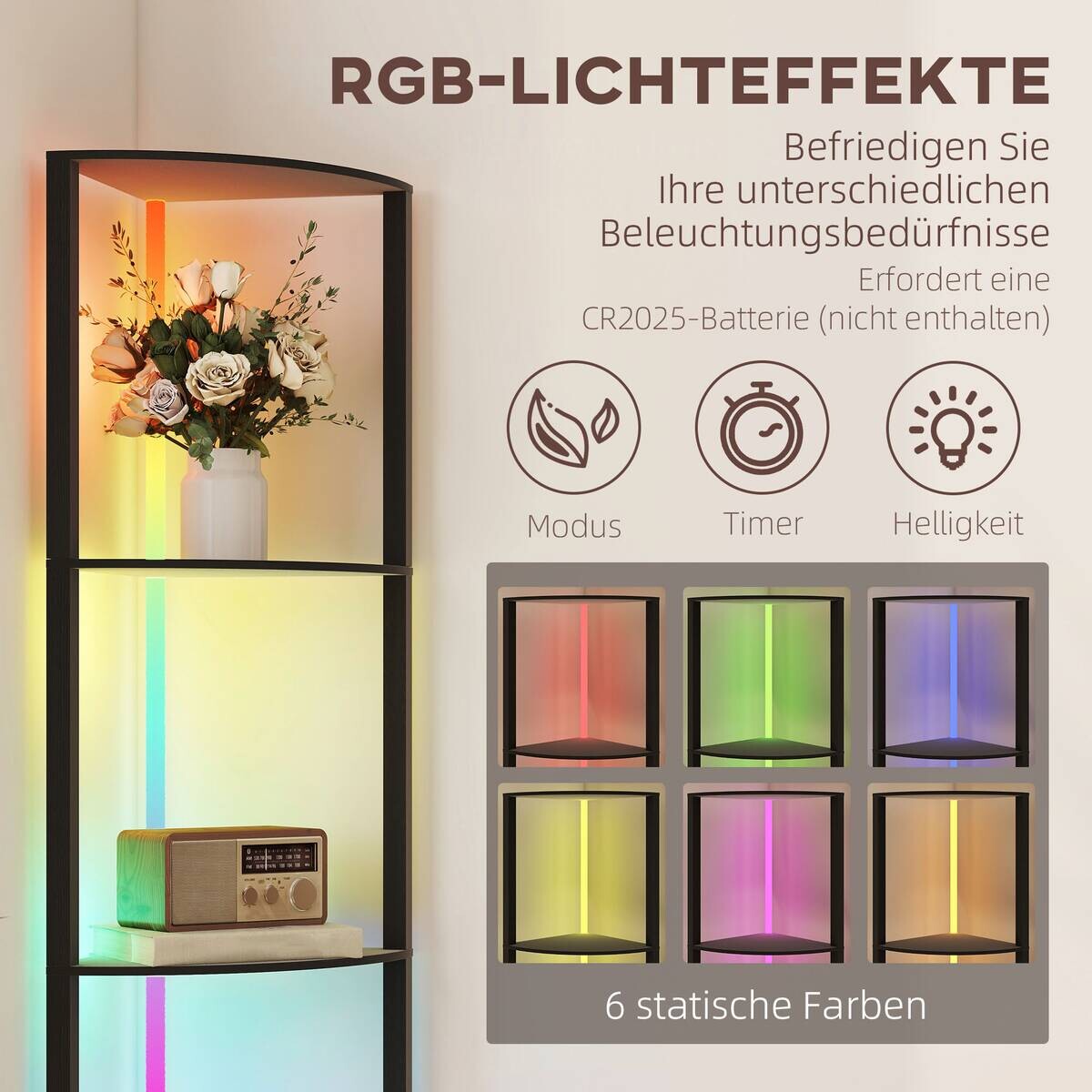 HOMCOM Stehleuchte schwarz MDF B/H/L: ca. 29,5x163x42 cm
