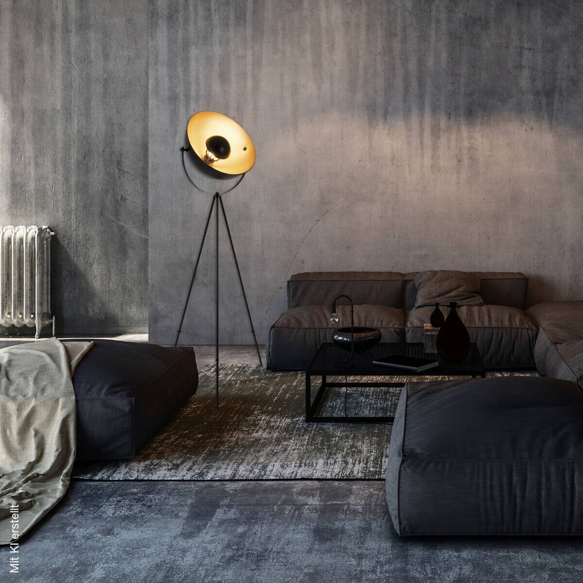 Näve Leuchten Stehlampe gold schwarz Metall B/H/T/D: ca. 55x150x55x55 cm E27 1 Brennstellen