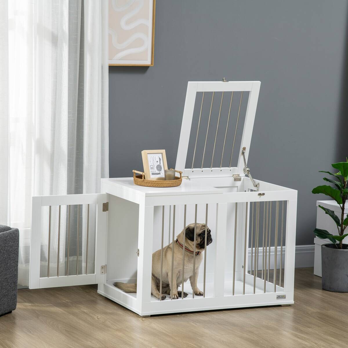 PawHut Hunde-Zubehör weiß Edelstahl B/H/L: ca. 50x80x56,5 cm
