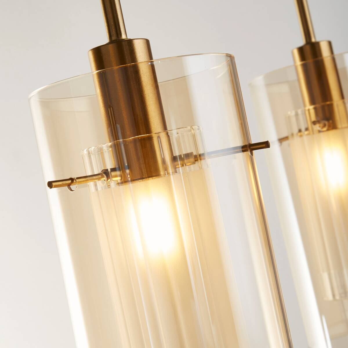 Searchlight Pendelleuchte Duo champagner bronze Glas Stahl B/H/L: ca. 13x130x71 cm E14 3 Brennstellen
